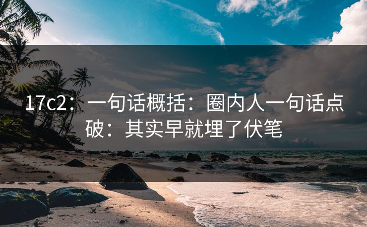 17c2：一句话概括：圈内人一句话点破：其实早就埋了伏笔
