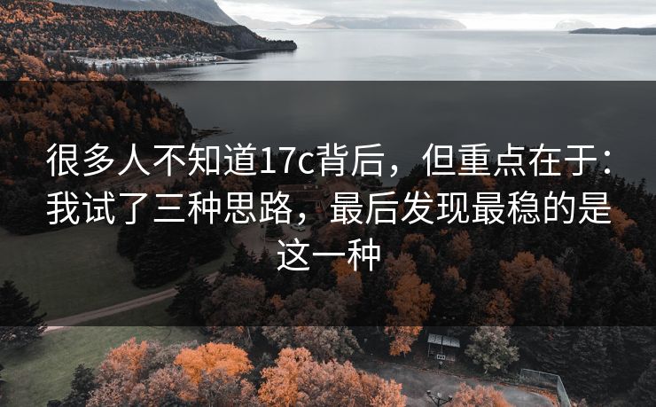 很多人不知道17c背后，但重点在于：我试了三种思路，最后发现最稳的是这一种