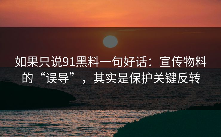 如果只说91黑料一句好话:宣传物料的“误导”,其实是保护关键反转