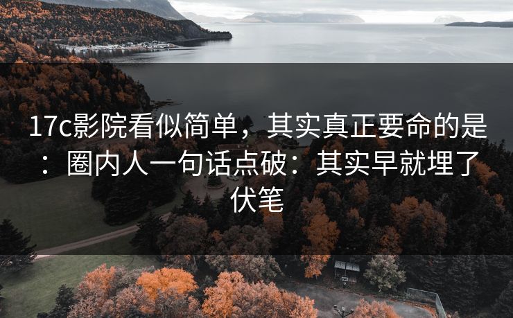 17c影院看似简单,其实真正要命的是:圈内人一句话点破:其实早就埋了伏笔